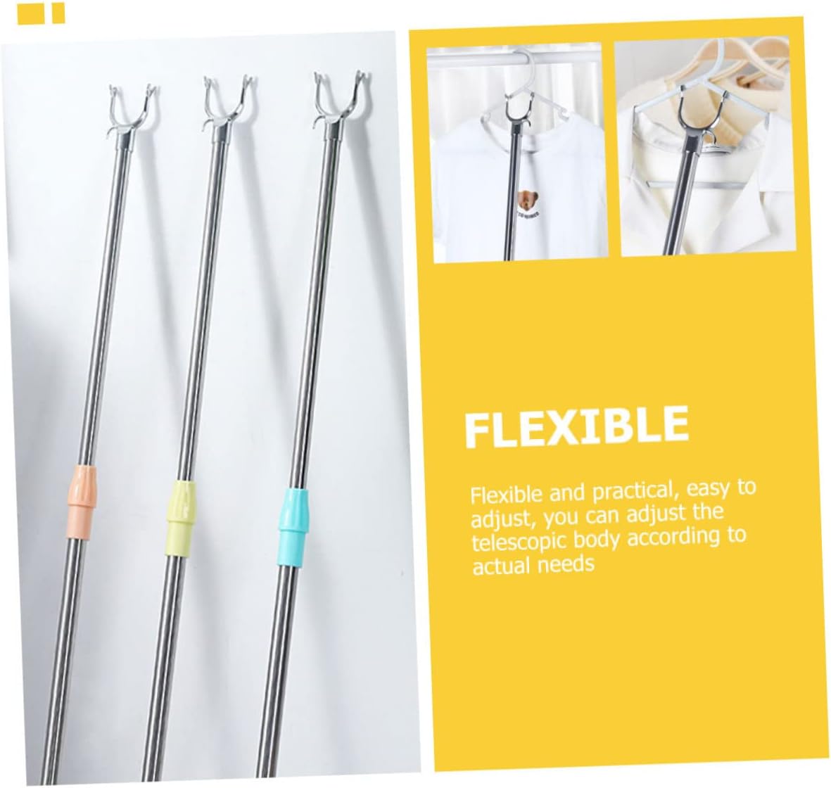 2pcs Adjustable Telescoping Clothes Reach Stick Clothesline Pole Extending Closet Rod for Easy Drying and Hanging Clothes for Household and Balcony Use，39.76X1.97X1.18inch