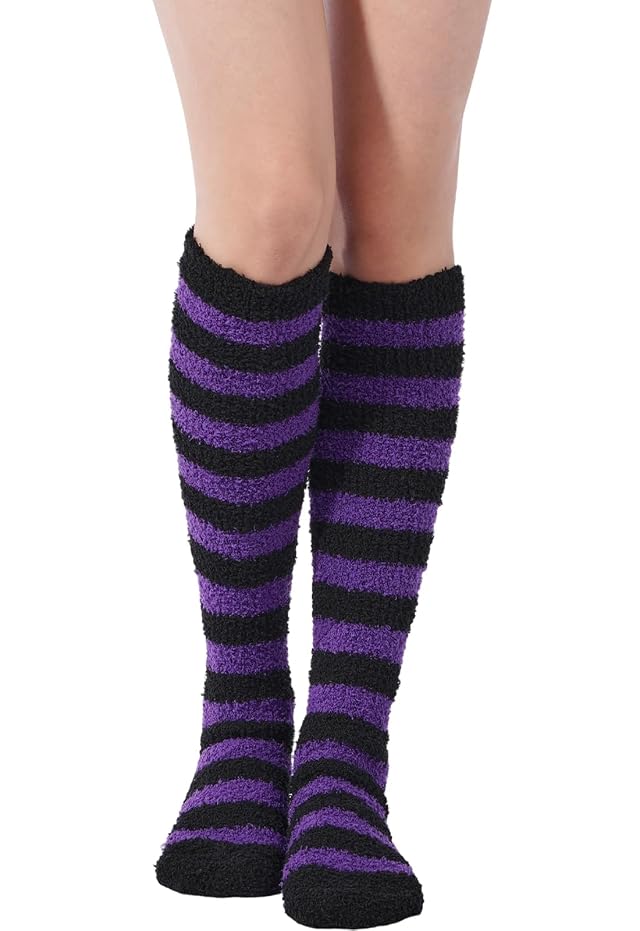 Moon Wood Women Knee High Socks Striped Valentines Day Calf Sock Thick Plush Leg Warmers Thermal Slouch Socks