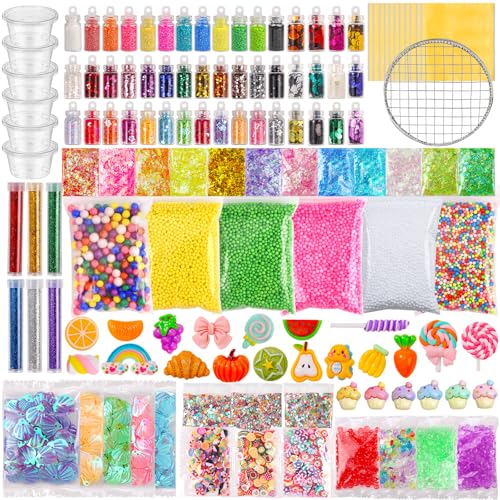 gyoyede DIY Slime Making Kit Supplies 160 Pack Slime Kit Mix Ins Accessories Slime Add Ins Foam Glitter Charm Bulk Fishbowl Beads Containers for Making Coloring and Party Decorations