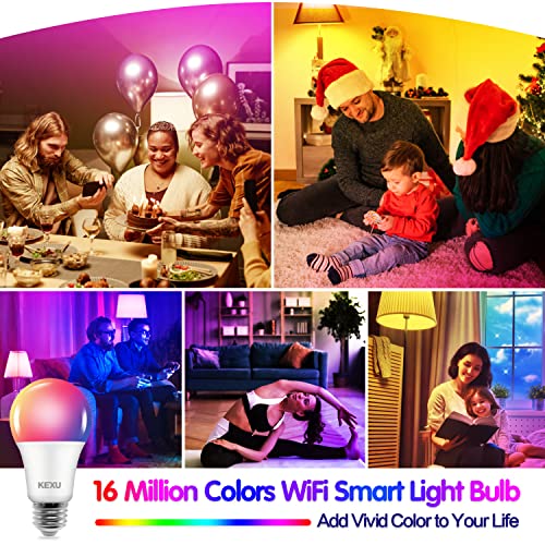 Kexu Smart Light Bulbs Rgbw Color Changing Light Bulbs Smart Bulbs Work With Alexa & Google Assistant Equivalent A19 E26 8.5W No Hub Required Dimmable Tunable Led Wifi Light Bulb, 1 Pack #TOP2