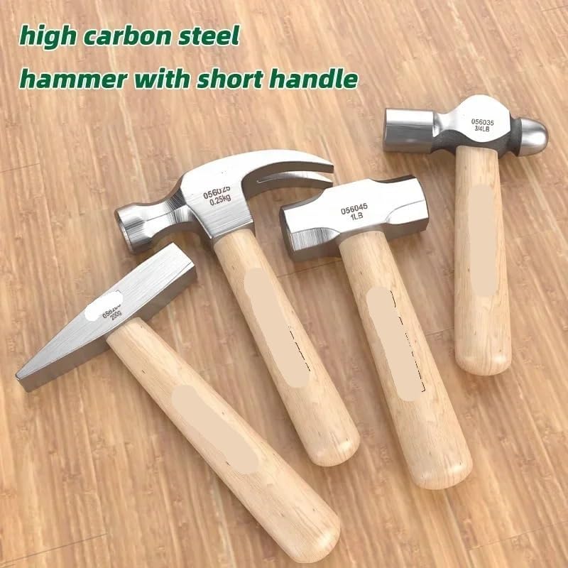 Hammer High Carbon Steel Hammer Solid Wood Short Handle Octagonal or Round Head Hammer Small Manual Hardware Tool(Ball peen hammer)