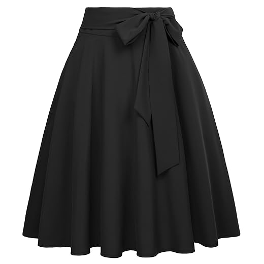 Belle Poque Women's High Waist A-Line Pockets Skirt Skater Flared Midi Skirt Vinage Skirt