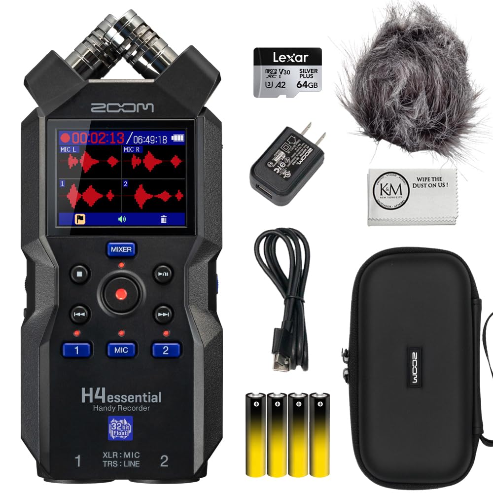 H4essential 4-Track 32-Bit Float Portable Audio Recorder with APH-4E Accessory Pack (Furr…