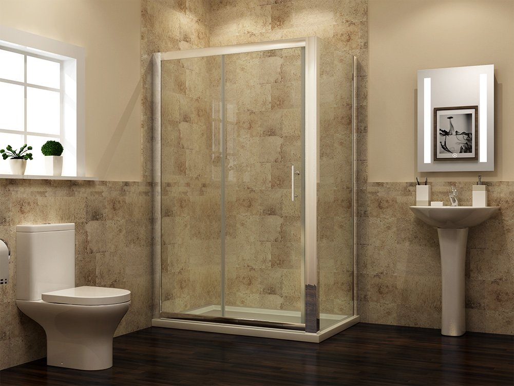 1200x900mm Chrome 6mm Glass Rectangular Sliding Shower Enclosure With Shower Tray - Carina | Appliances Direct - View #3