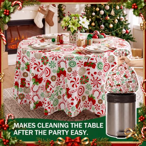 Image of Ganeen 6 Pcs Christmas Candy Cane Tablecloth Red Green White Table Cover