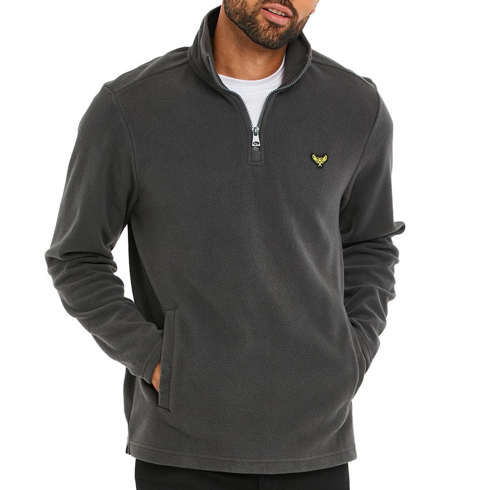 Threadbare 'Blade' Men's Quarter Zip Outdoors Pullover Fleece Sweatshirt, Charcoal, S