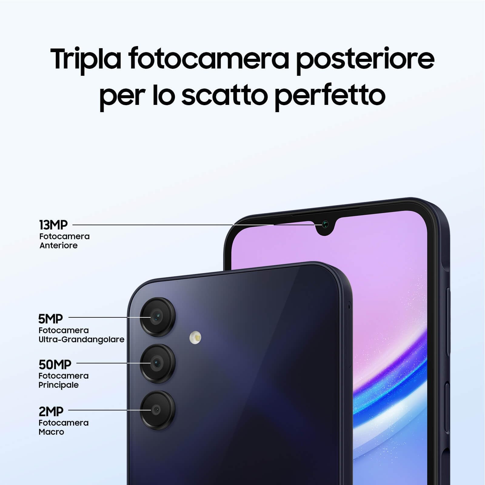 Samsung Galaxy A15, Smartphone Android 14, Display Super AMOLED 6.5" FHD+, 4GB RAM, 128GB, memoria interna espandibile fino a 1TB, Batteria 5.000 mAh, Blue Black [Versione Italiana]