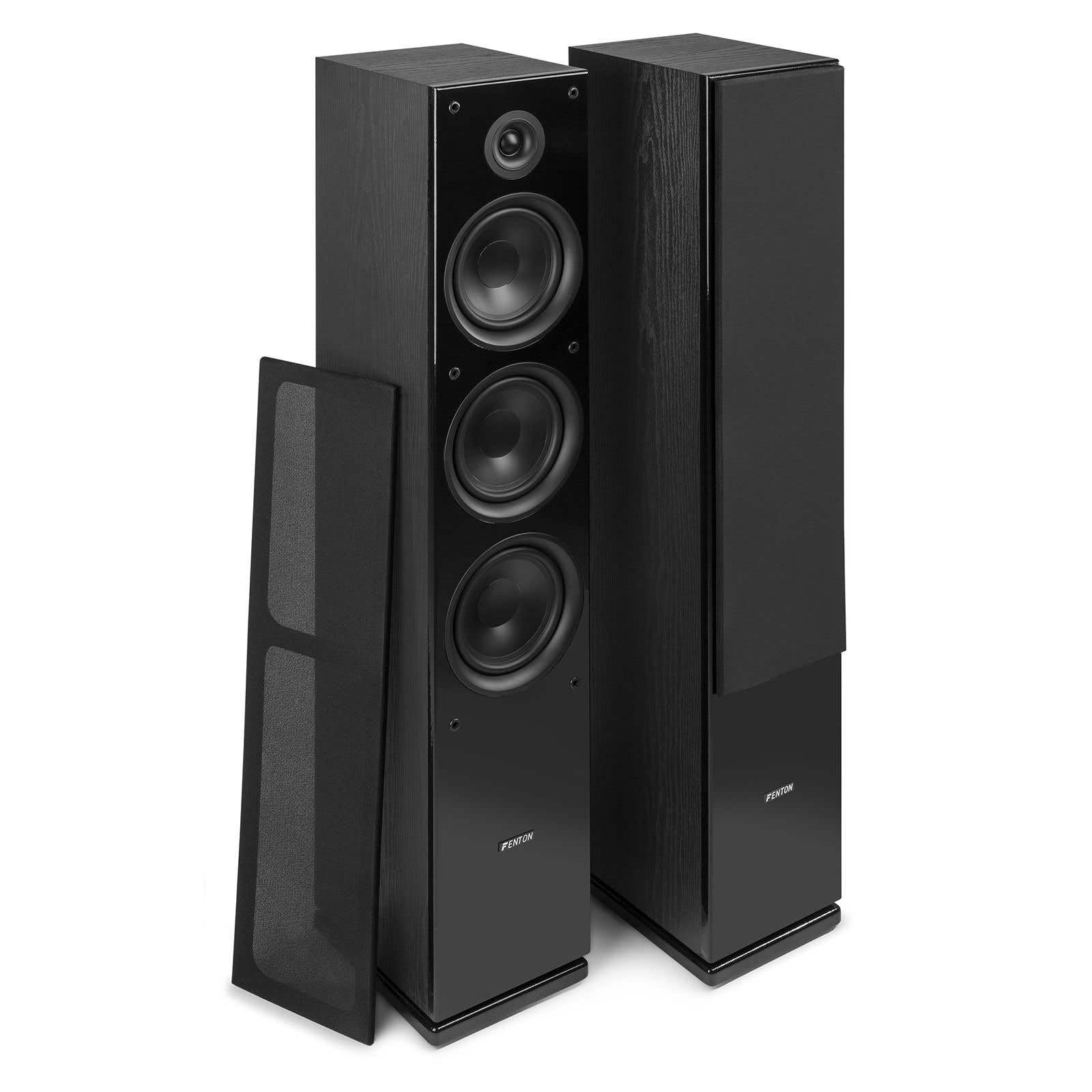 Fenton SHF80B Floor Standing HiFi Tower Speakers Pair, 500W 3-Way Passive Home Theatre Audio Stereo System, Black with 6.5" Woofers & Silk Dome Tweeter