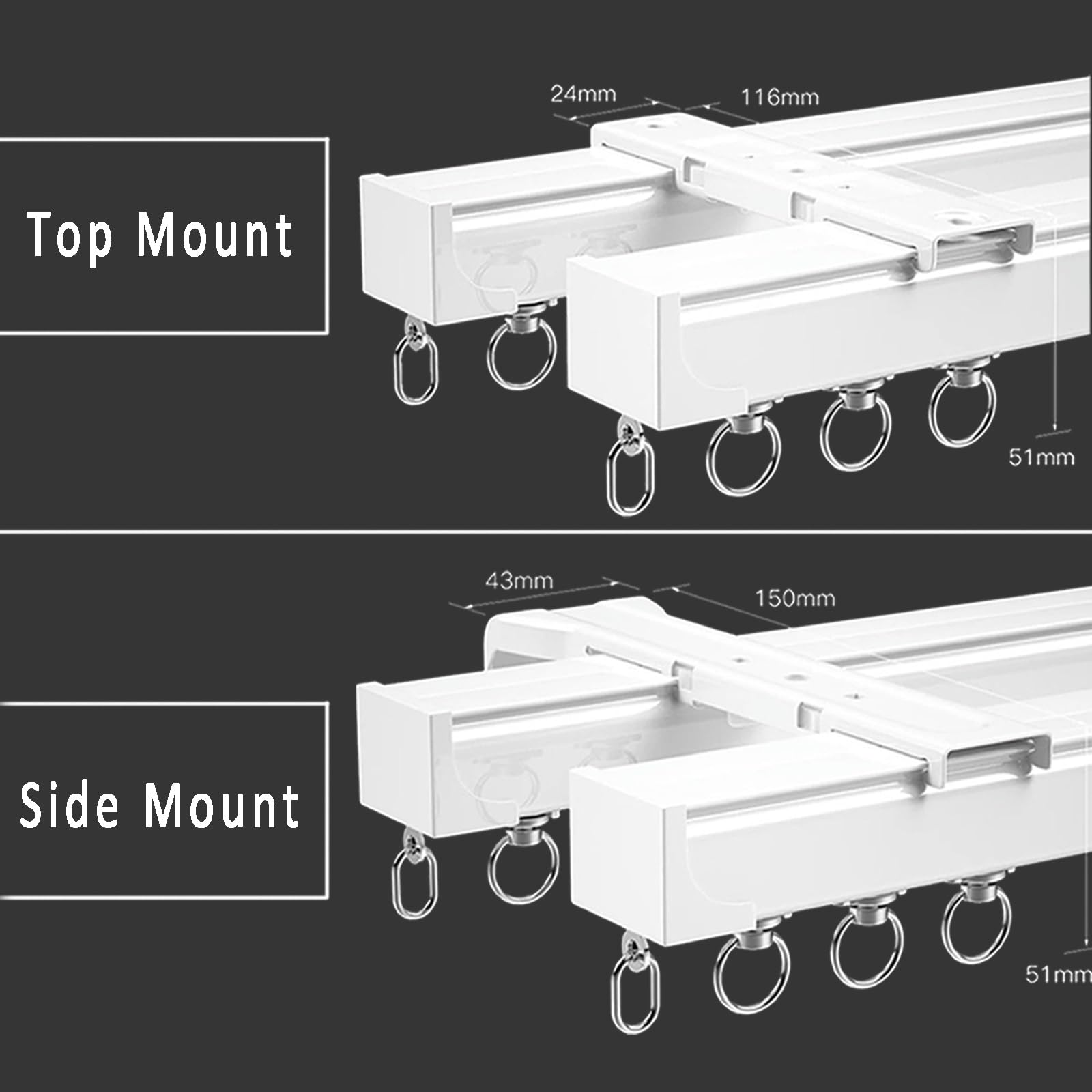 Wytrzymałe podwójne karnisze - bardzo gruby system szyn do zasłon ze stopu aluminium do montażu na suficie/ścianie działowej, trwałe karnisze przesuwne, solu