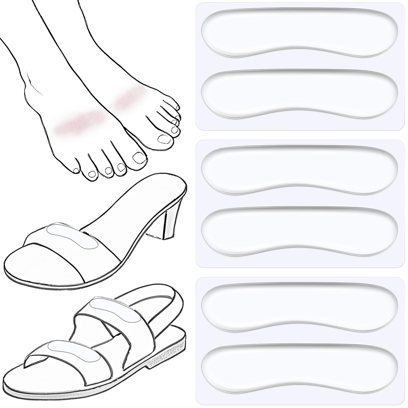 Cutecrop 6 Pair Sandal Shoe Strap Extender Heel Sandal Strap Cushion Strips Heel Grips Liner Insert for Shoes Too Big Preventing Slipping, Rubbing, Non-Slip (Transparent)