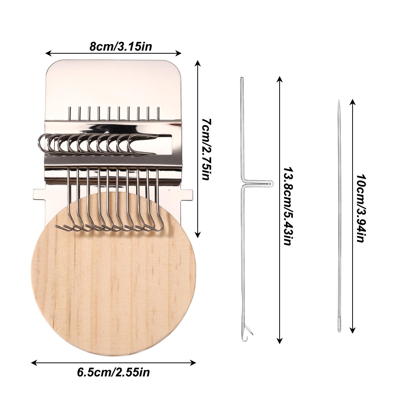 Mini Telar para Zurcir, con Agujas de Acero Inoxidable Tablero Redondo Madera Goma Elástica y Jeringa para Vaqueros Calcetines Reparación Ropa Tejido y Manualidades
