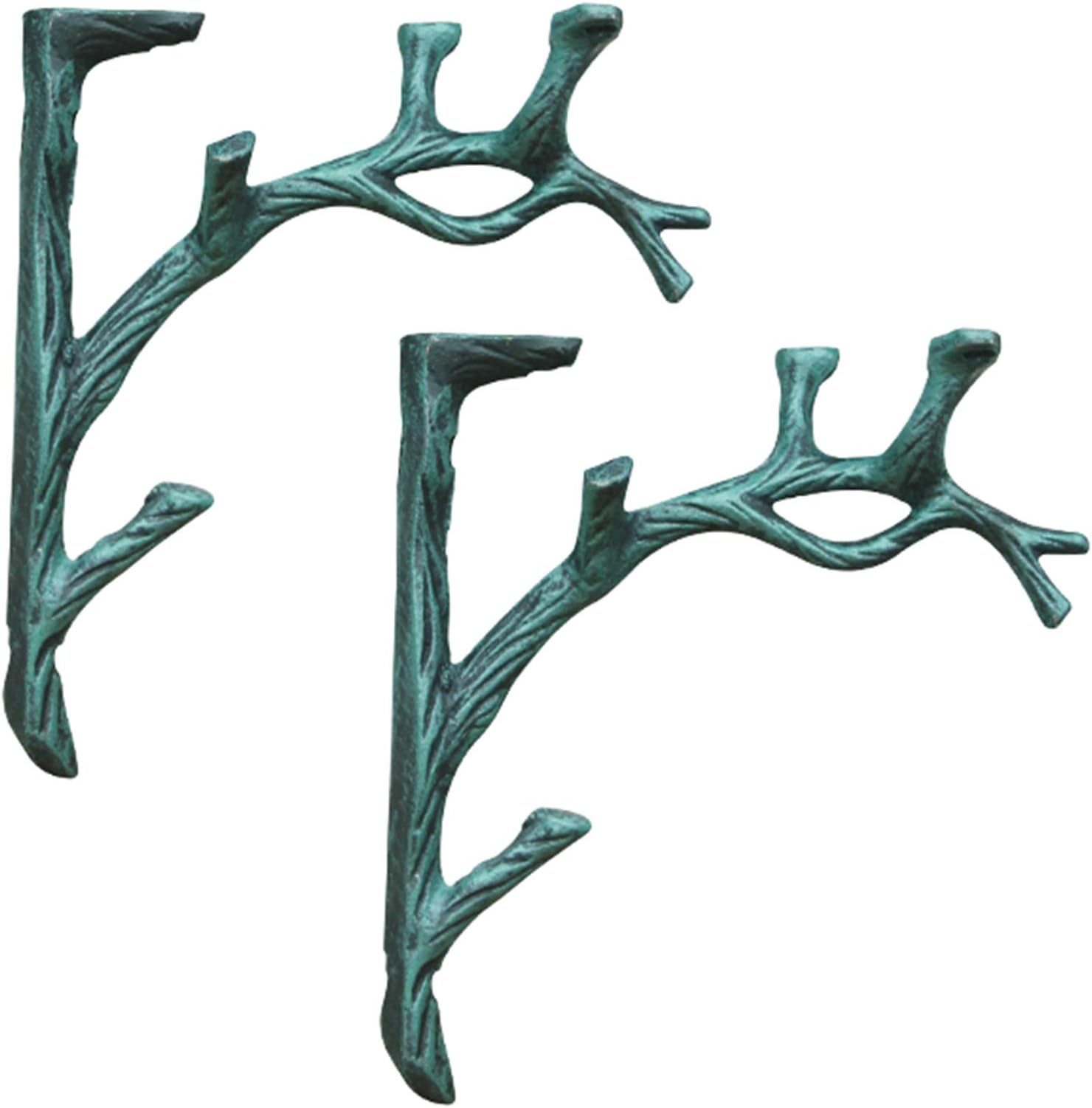 Y&J 2 Pcs Vintage Shelf Brackets, Shelving Brackets for Walls, Cast Iron, 18.5 X 16 X 4 cm, Shelve Bracket Decorative, for Bookshelf, Flower Stand, Garden, Antique Green, Black, Brown