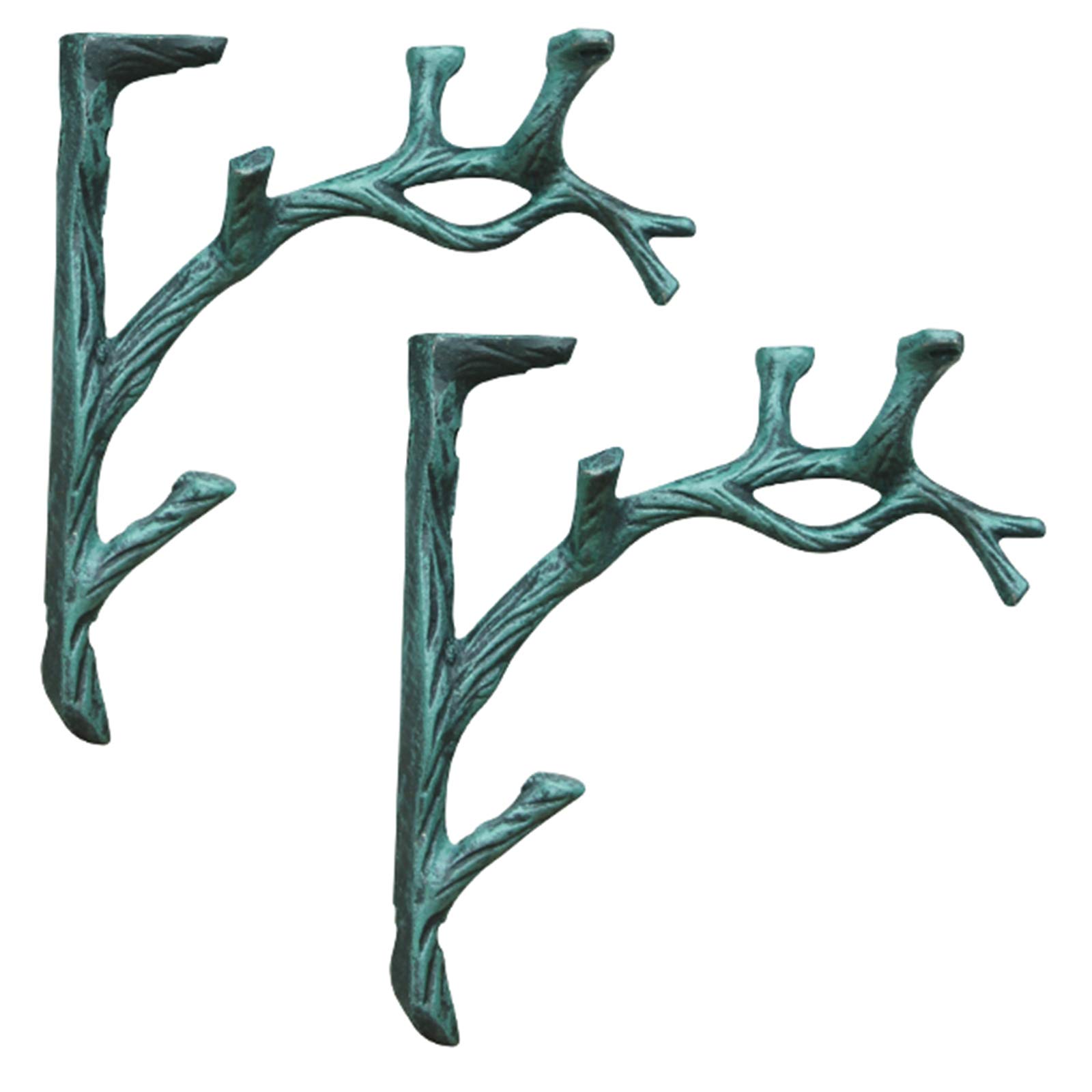 Y&J 2 Pcs Vintage Shelf Brackets, Shelving Brackets for Walls, Cast Iron, 18.5 X 16 X 4 cm, Shelve Bracket Decorative, for Bookshelf, Flower Stand, Garden, Antique Green, Black, Brown