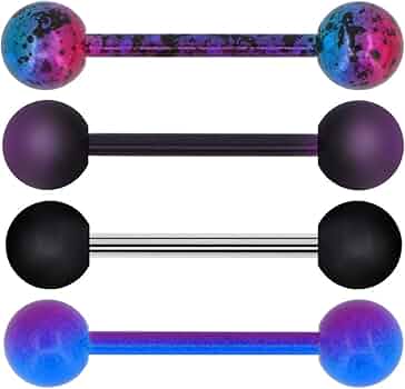 Set 5 Palline Piercing Lingua OUFER - Acciaio Chirurgico Viola Con CZ, 16mm - Foto 8