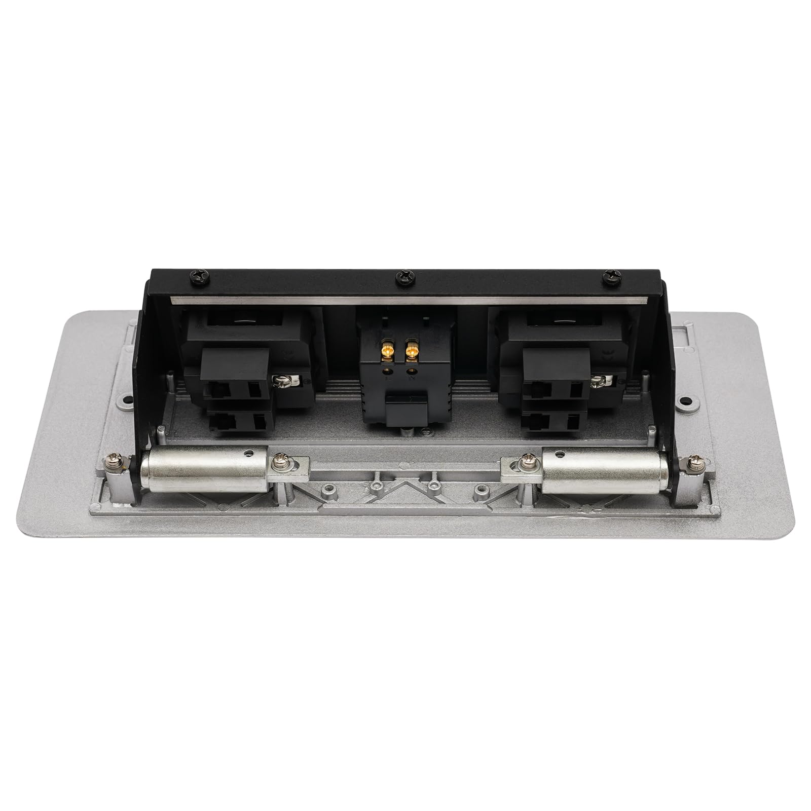 Enchufe empotrable retráctil de 2 enchufes con 2 USB, lista de enchufes empotrable, encimera con tapa, plegable, para cocina, escritorio, banco de trabajo (plata)