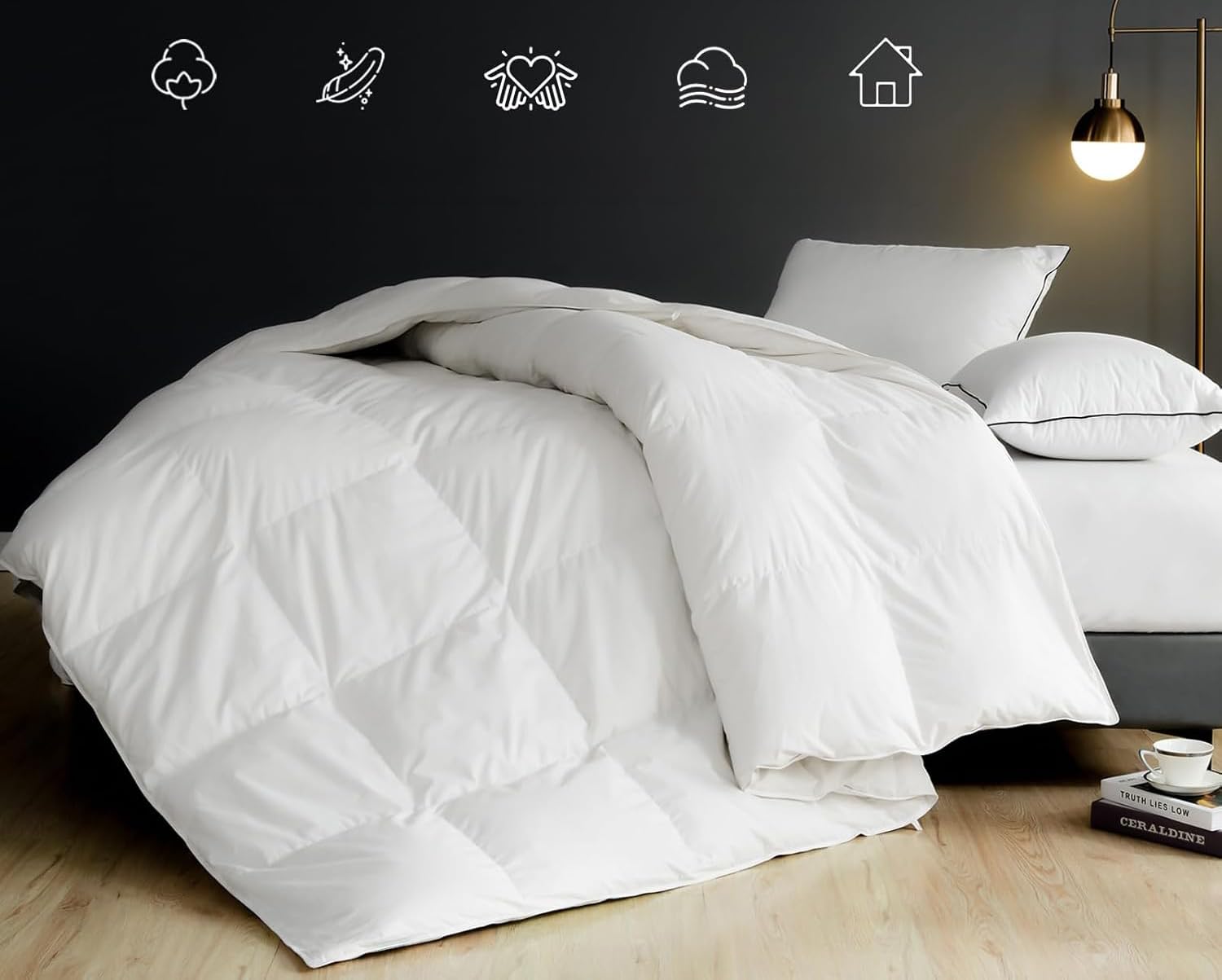 Kołdra 200 x 200 cm 4 pory roku z pierza i puchu, poszewka z bawełny organicznej, modułowa kołdra z sypialniami 3D