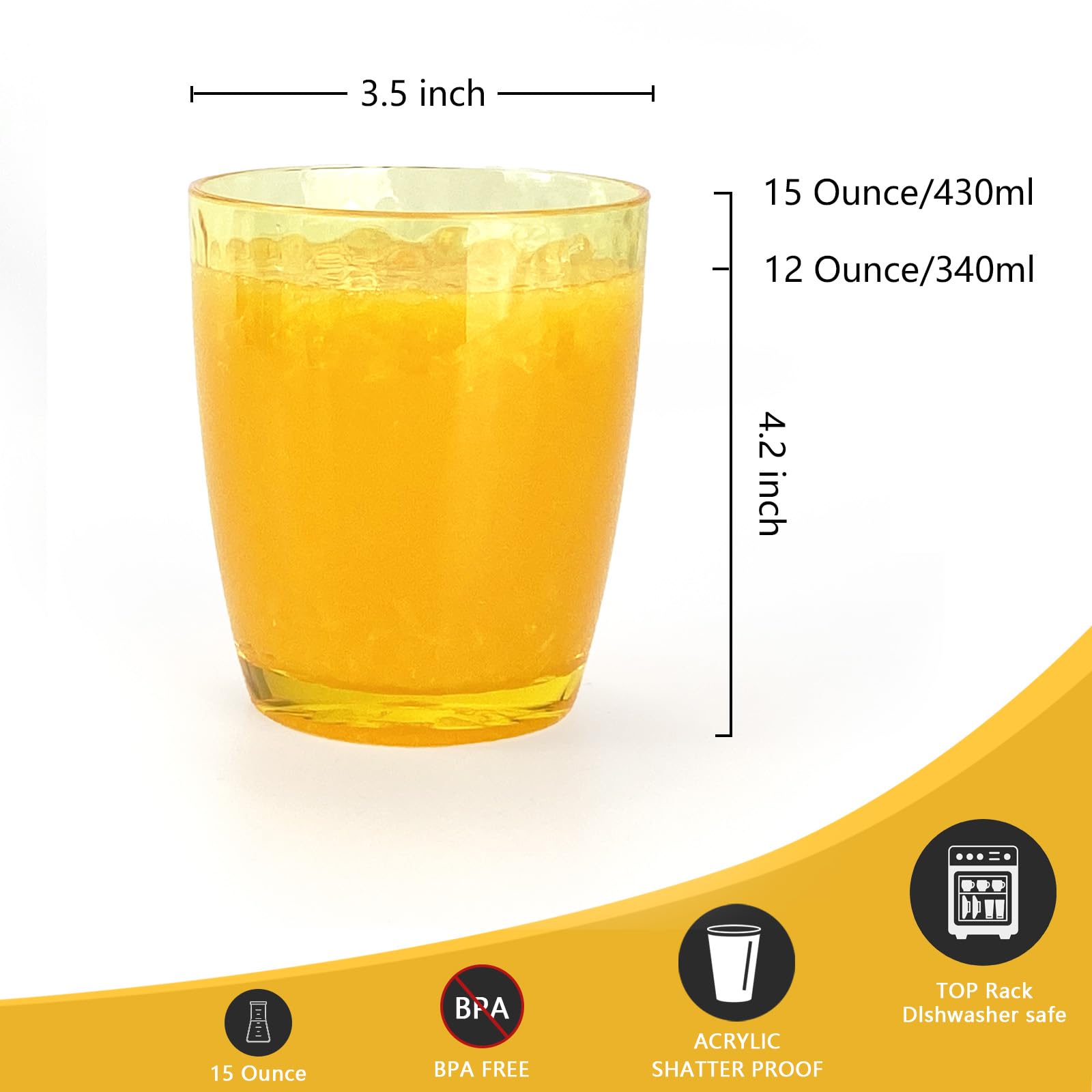 Hammered Style - Vasos de plástico acrílicos de 430 ml, juego de 6 unidades, multicolor, sin BPA, apto para lavavajillas