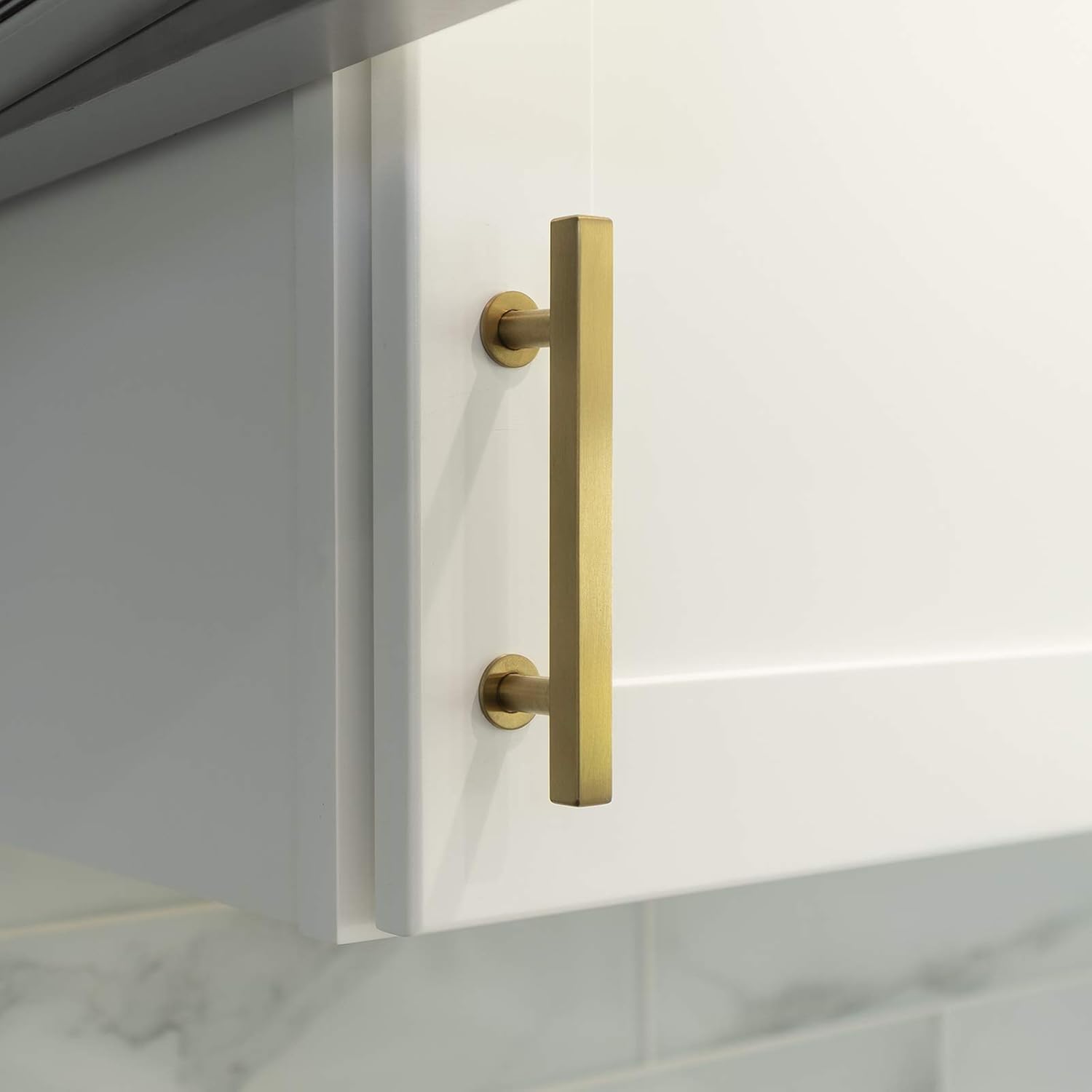 Modket 18-Series Gold Satin Brass Brushed T Bar Handle Pull — 7-1/2" (192mm) Hole Centers, 10" Overall Length — 5 Pack Modern Kitchen Cabinet Door Drawer Hardware/Dresser