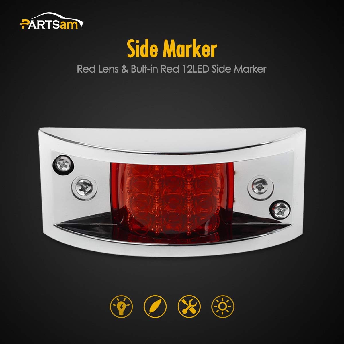 Partsam 6x 4-4/5" Rectangular Chrome Armored Clearance & Side Marker Light 12 LED Amber