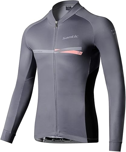 Santic Jersey de ciclismo para hombre, manga larga, camisas de bicicleta de montaña, chaqueta de bicicleta con bolsillos
