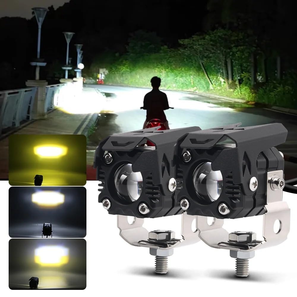 Zusatzscheinwerfer Motorrad Motorrad-Scheinwerfer-Projektor, weiß, gelb, Hi-/Abblendlicht, Motorrad-Nebelscheinwerfer, Zusatz(Black 3)