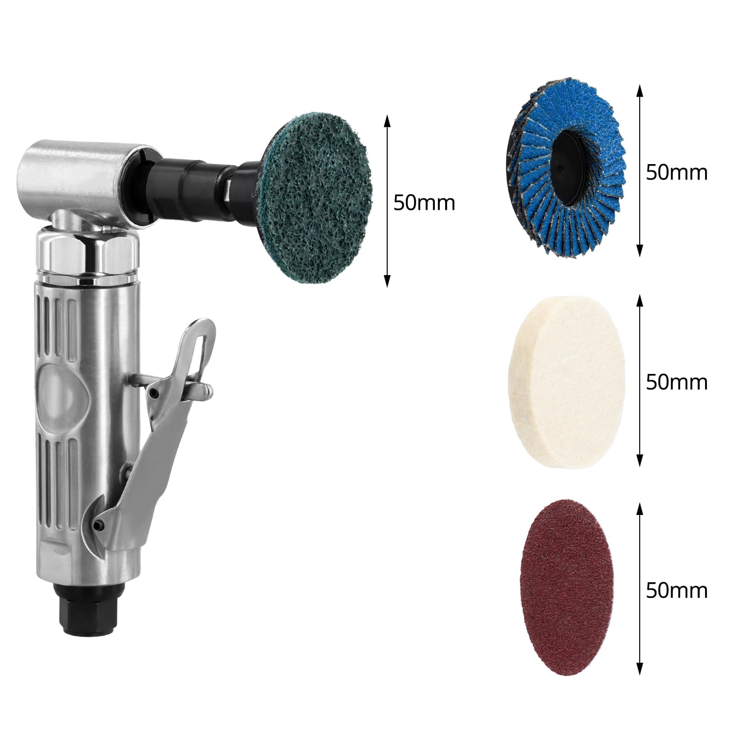 Set Smerigliatrice Ad Aria 90° Orbitale, Levigatrice Pneumatica Con 50mm Disco Corindone E Accessori, 20000 RPM