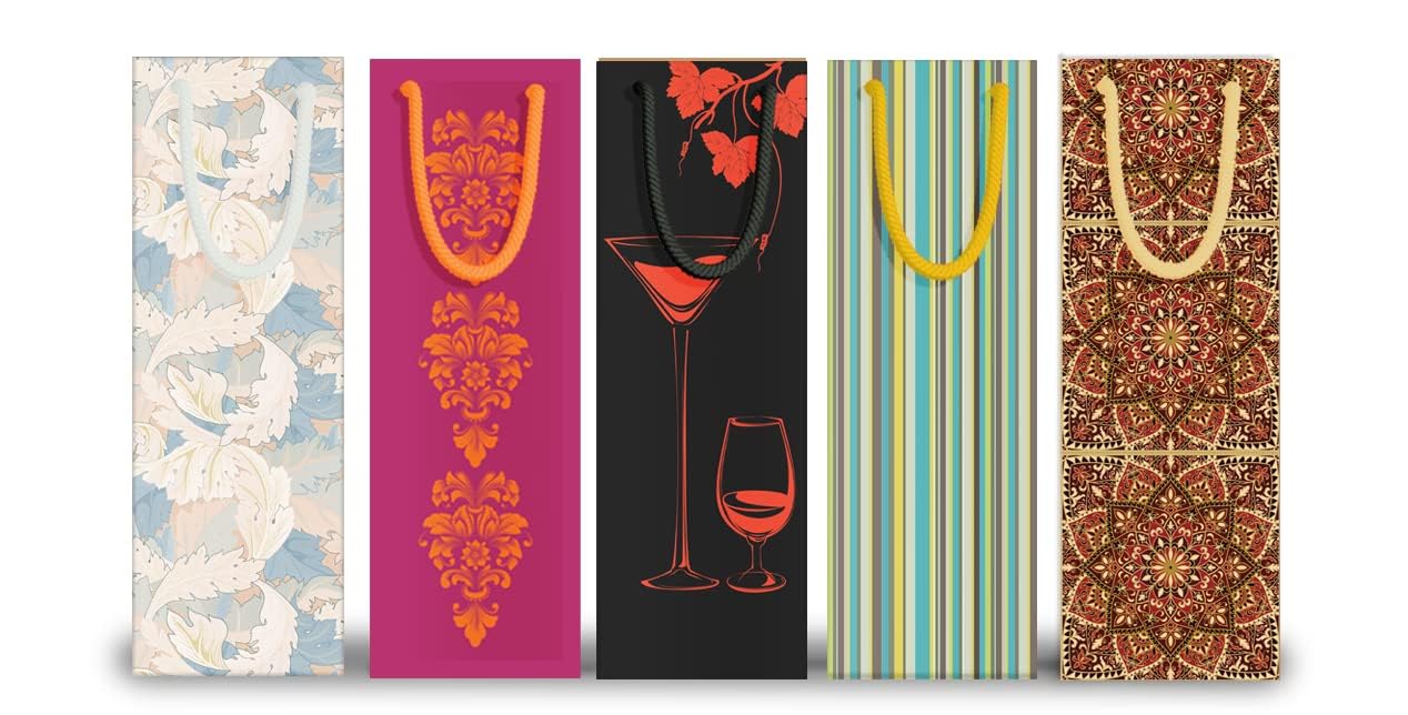 Dovetail Wine & Bottle Gifting Paper Carry Bags, In Elegant & Attractive Designs, Gifting For All Occasions, Parties - Diwali, Christmas, Anniversaries. House Warming, Size 14X5 Inchs, 250 GSM Art Card, 1 Bags Each of 5 Designs (B0CYPX33CW) Amazon Price History, Amazon Price Tracker