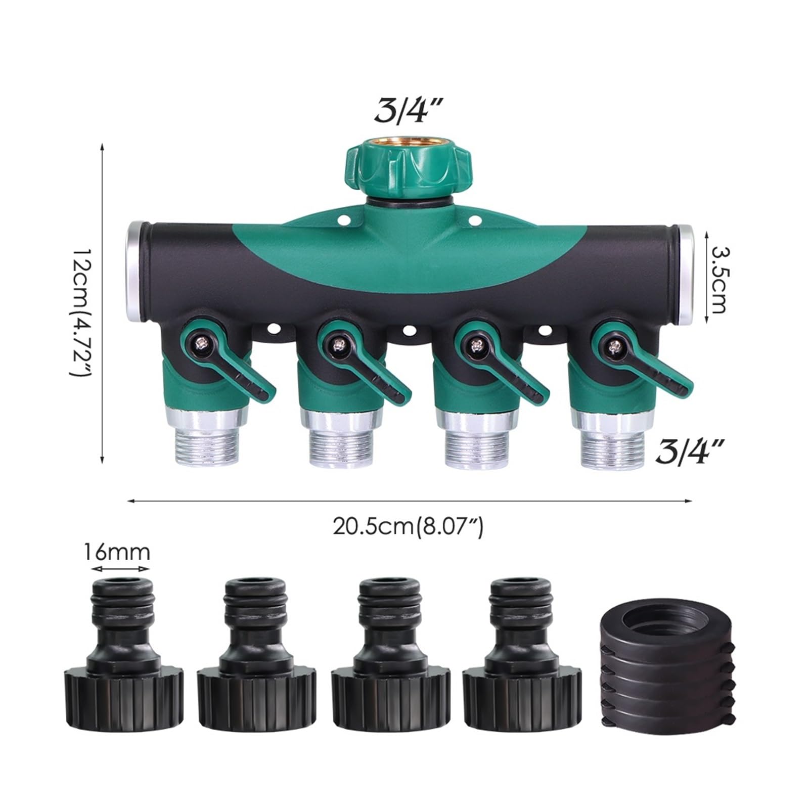 Divisor de Grifo de Rosca de 4 vías de Metal con Cierre de 3/4 Pulgadas | -1pcs