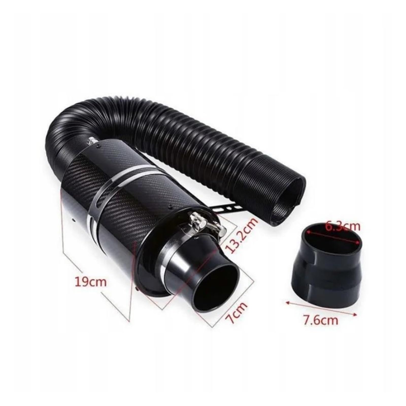 Manicotto DiAspirazione Kit di Aspirazione Aria Fredda Universale 76 Mm da 3 Pollici in Vera Fibra Carbonio Filtro Aria Ad Alto Flusso Induzione Aria Fredda con