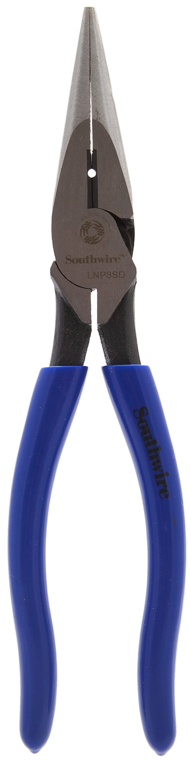 SouthwireLNP8SD 8" Heavy Duty Long-Nose Pliers with Side Cutter; Stripper; & Dipped Handles; Blue