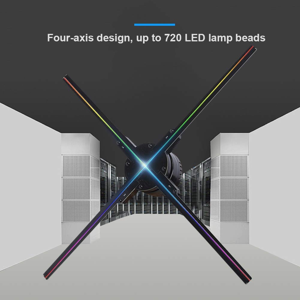 Holograficzny projektor LED, projektor 3D Projection Display Device 1080P WiFi 3D LED Fan Reklama z kartą TF 16GB, kąt widzenia dla biznesu, sklepu, baru, sklepu. (EU)