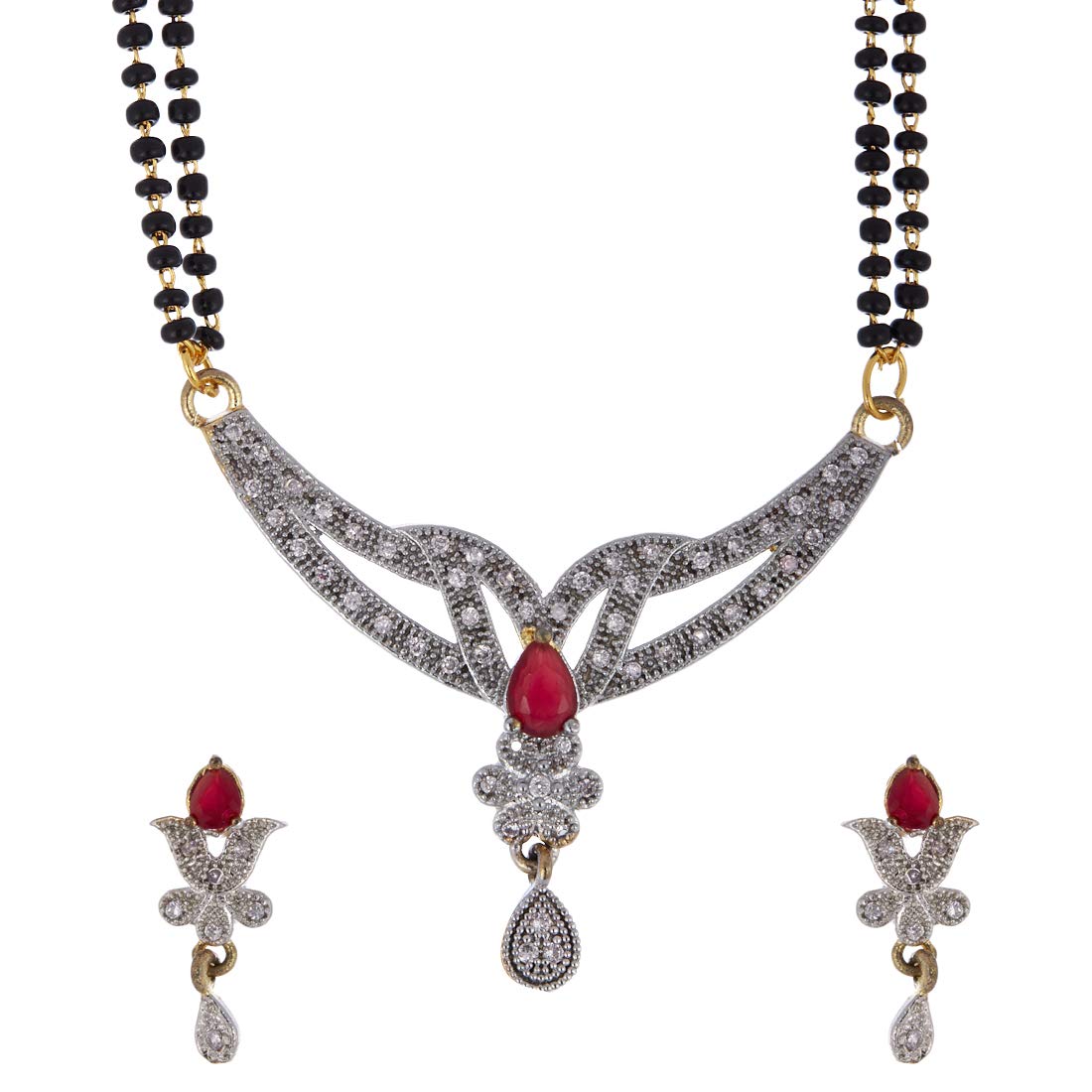 ZENEME Mangalsutra CZ Floral Red Stud Style Gold Plated Tanmaniya Nallapusalu Jewellery for Women (B01DNYS3SU) Amazon Price History, Amazon Price Tracker