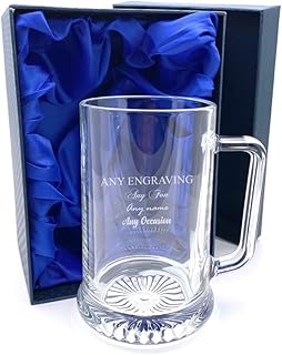 Engraved Personalised Pint Glass Tankard in A Silk Lined Gift Box