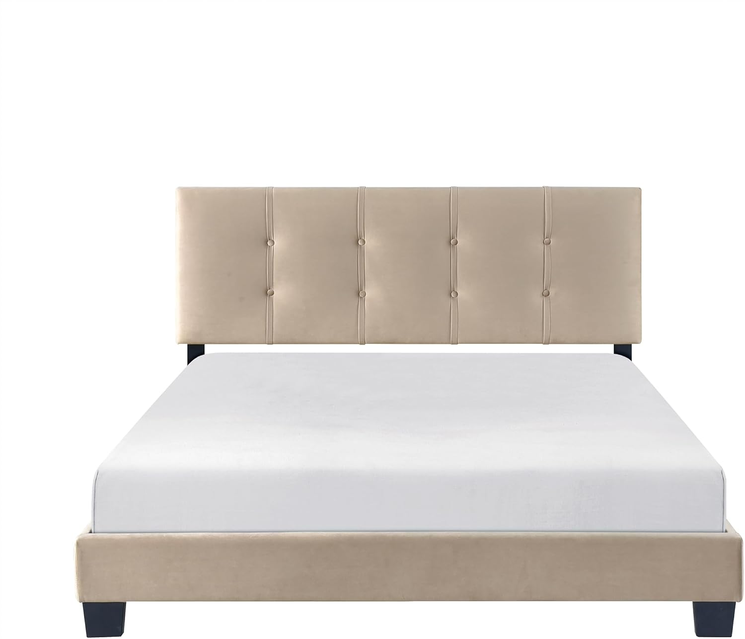 Lexicon Queen Bed Frame, Velvet Upholstered Bed with Button Tufted Headboard and Adjustable Headboard, Modern Queen Bed, No Box Spring Needed, Easy Assembly, Light Brown - Image 4