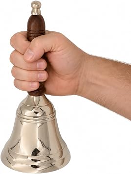 Large & Heavy Loud Gold Hand Call Bell for Weddings, Christmas & School - Polished Brass Hand Bell by The Metal Magician Pack of 1