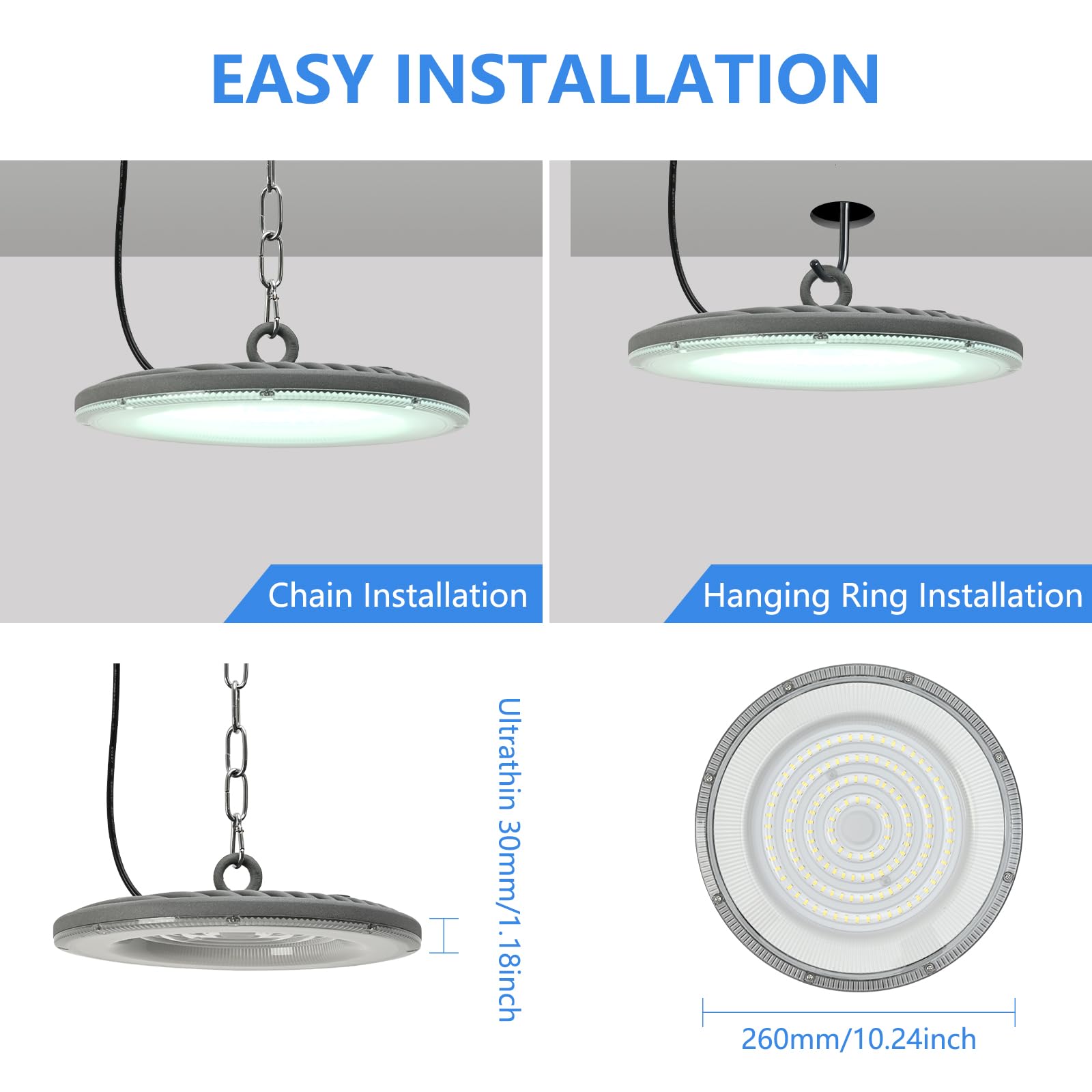 100 W LED UFO lampa przemysłowa, 12000 lm, oświetlenie halowe, 6500 K, zimna biel, reflektor LED, IP65, wodoszczelna lampa warsztatowa, oświetlenie hali, do magazynu, fabryk, garażu