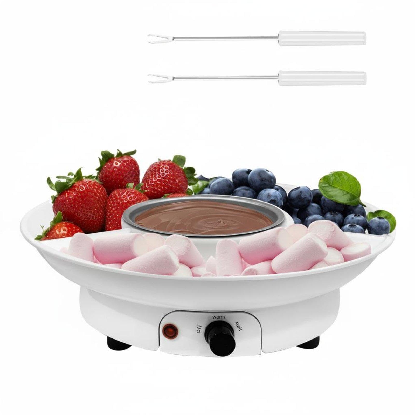 Electric Chocolate Fondue Set 2 Temperature Settings Chocolate Melting Pot with Serving Tray Fun Party Activity Dessert Dipping Station for Kids, Home White EU Plug-image-18