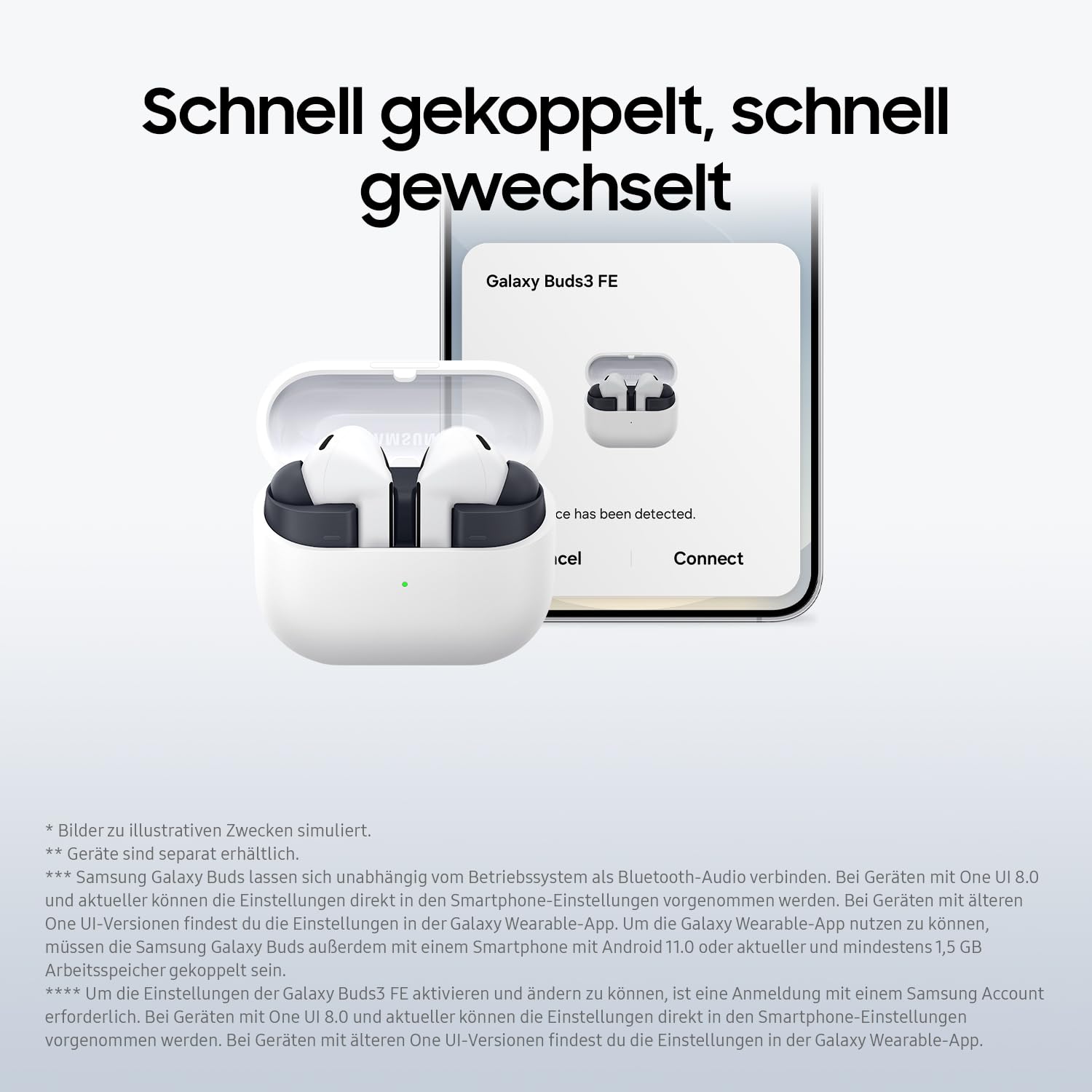Samsung Galaxy Buds3 FE, Kabellose In-Ear-Kopfhörer inkl. mobeen Soft Clear Case, Ausgewogener Klang, 360 Audio, Aktive Geräuschunterdrückung & Clear Call, AI Kopfhörer mit Gemini, Black