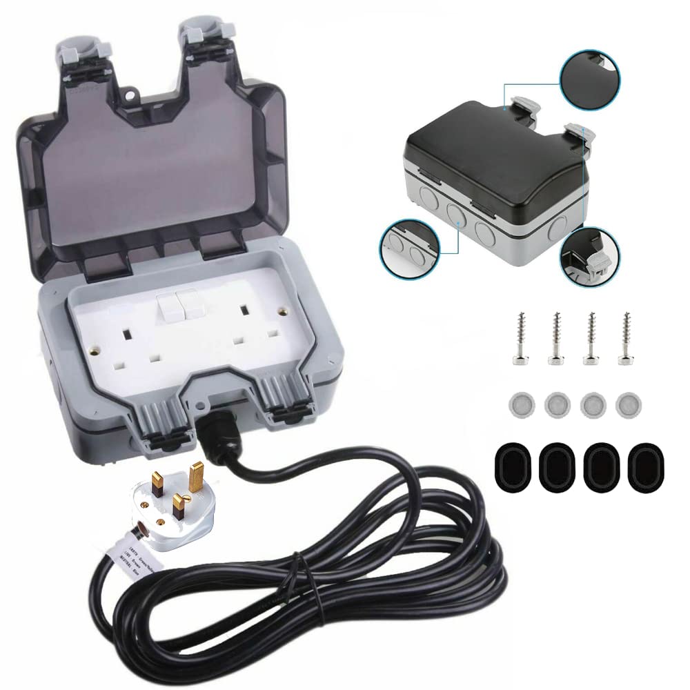 Buy DiiD Exterior Weatherproof Outdoor Double Socket DIY Kit With 3M