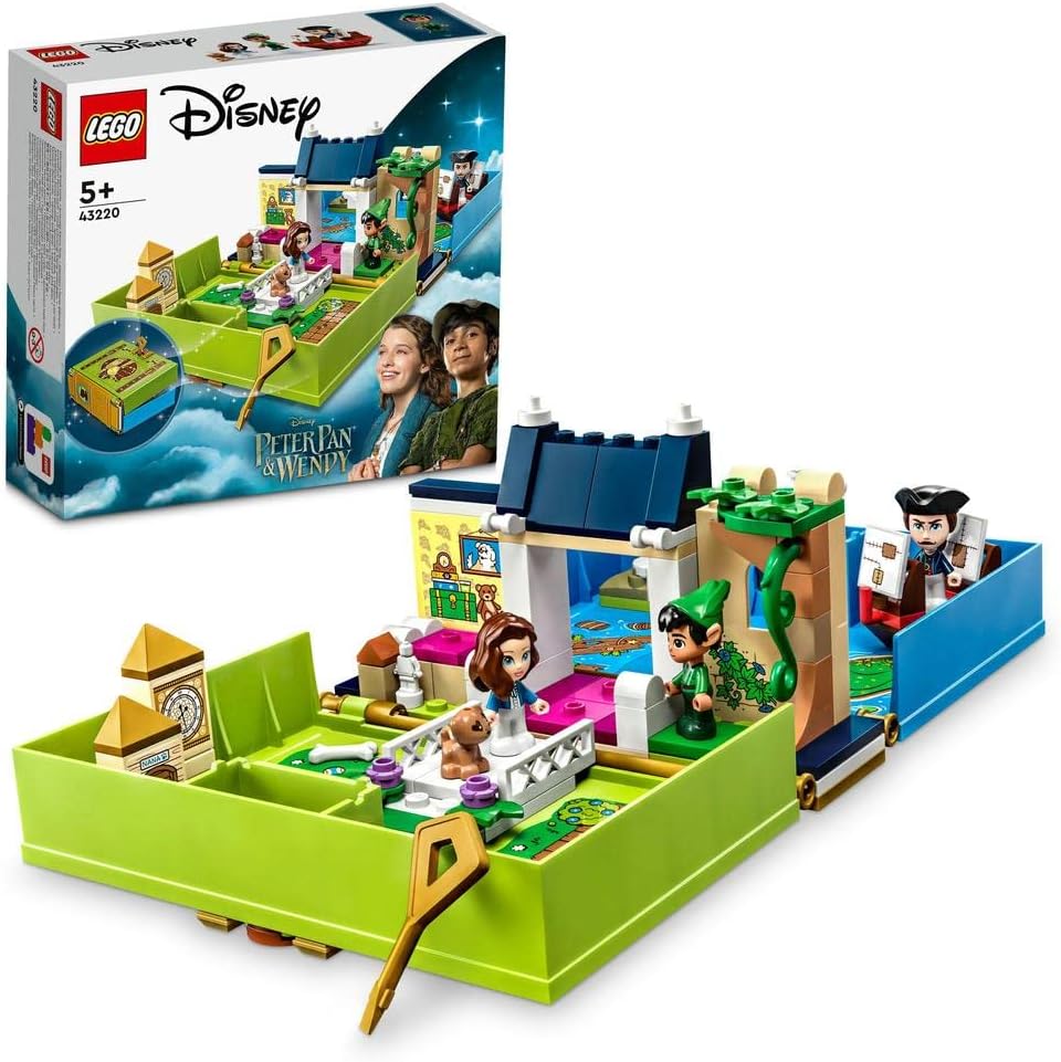 43220 Disney Peter Pan & Wendy's Storybook Adventure Portable Playset with Micro Dolls and Pirate Ship, Travel Toys for 5 Plus Year Old Kids Girls & Boys