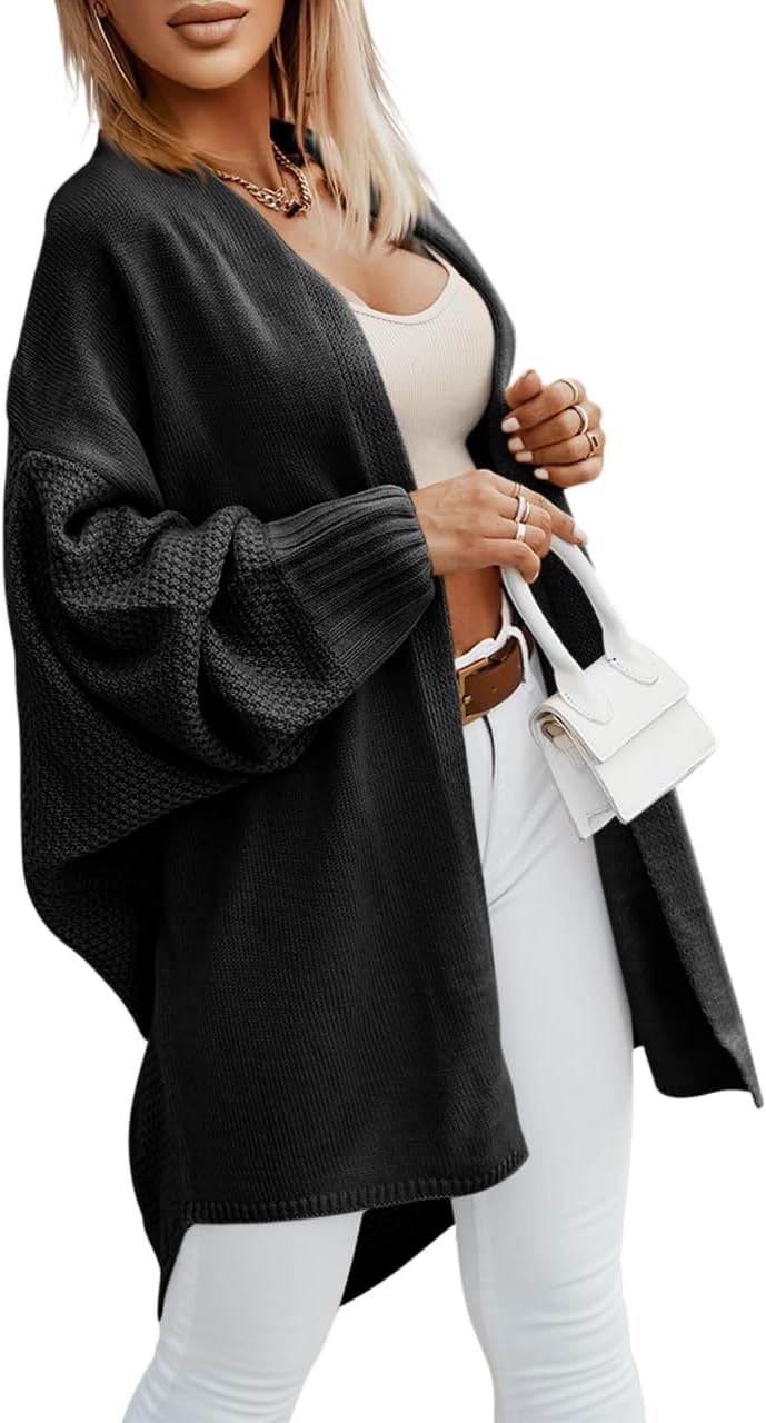 Miladusa Oversized Cardigans for Women Fall 2025 Trendy Open Front Batwing Sleeve Long Cardigan Sweaters - Image 2