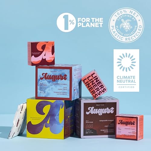 Miniatura 9 de August Almohadillas de noche menstruales orgánicas, 100% algodón orgánico certificado, envolturas compostables, sin toxinas, sin fragancia,