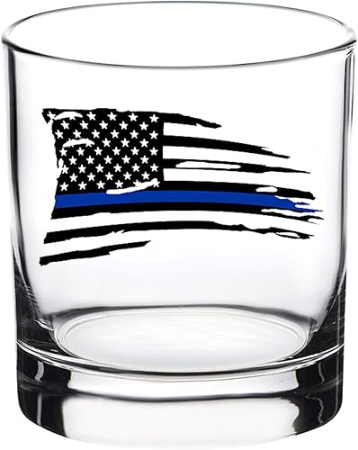 Rogue River Tactical Tattered Thin Blue Line Old Fashioned Whisky Glass Beber Taza Regalo Para Policía Oficial De Policía