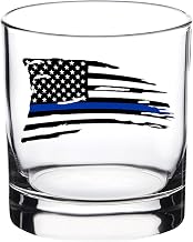 Rogue River Tactical Tattered Thin Blue Line Old Fashioned Whiskey Glass Drinking Cup Gift For Police Officer Law Enforcement