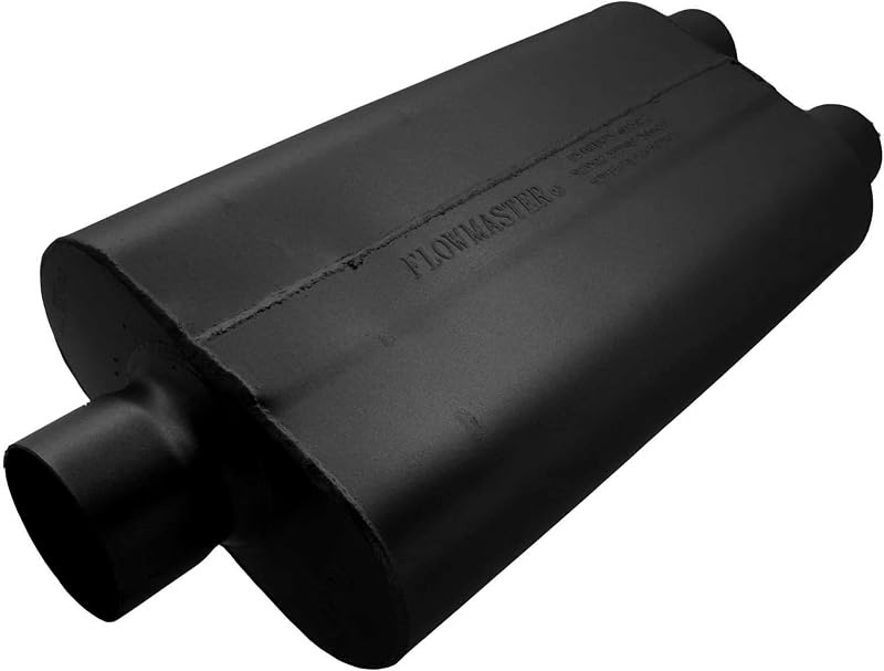 Silencioso Flowmaster 50 Series Delta Flow 9430502 em aço aluminizado – entrada central 3,00" e dupla saída 2,50" – 1 unidade