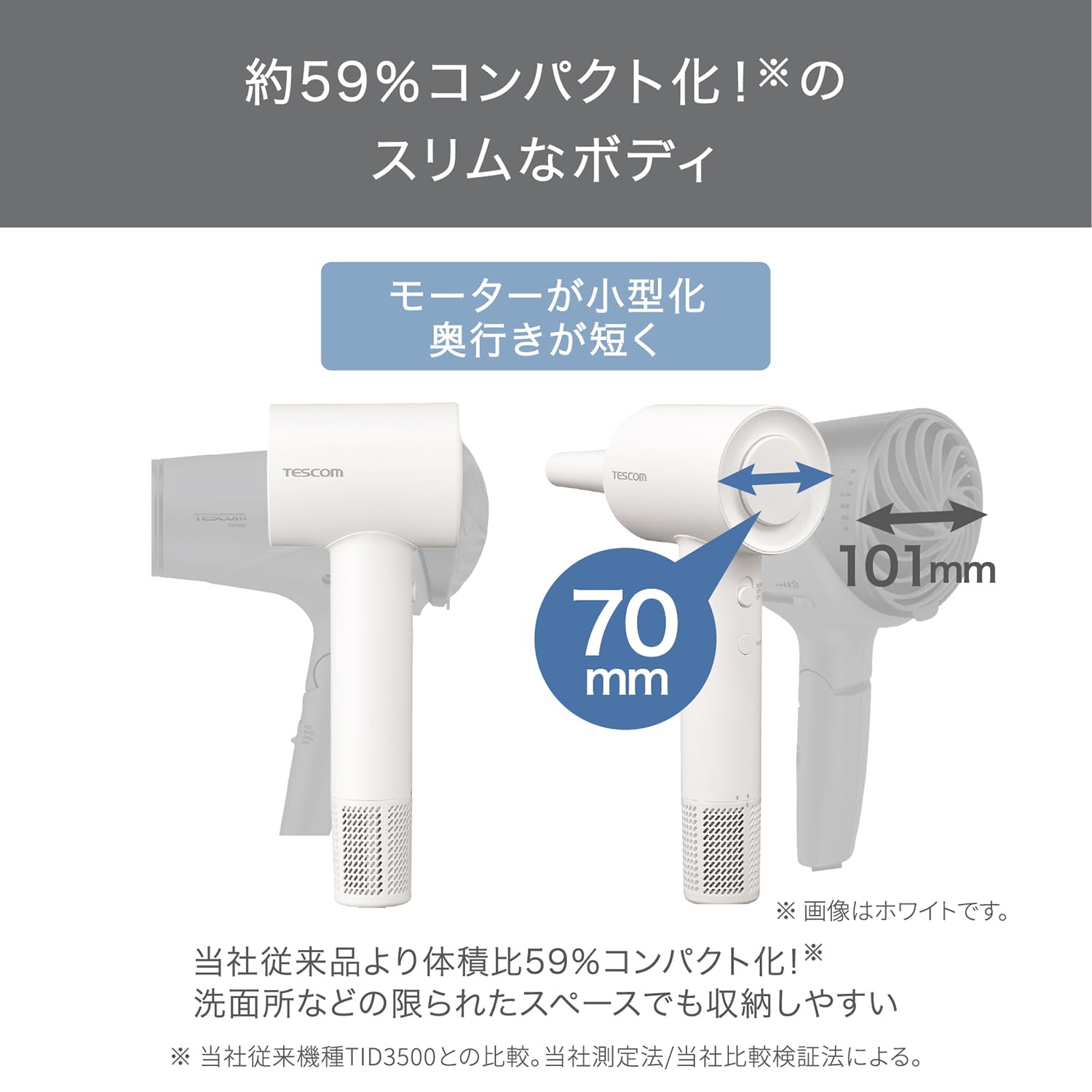 テスコム I字型ドライヤー TD760A-W 軽量 静音