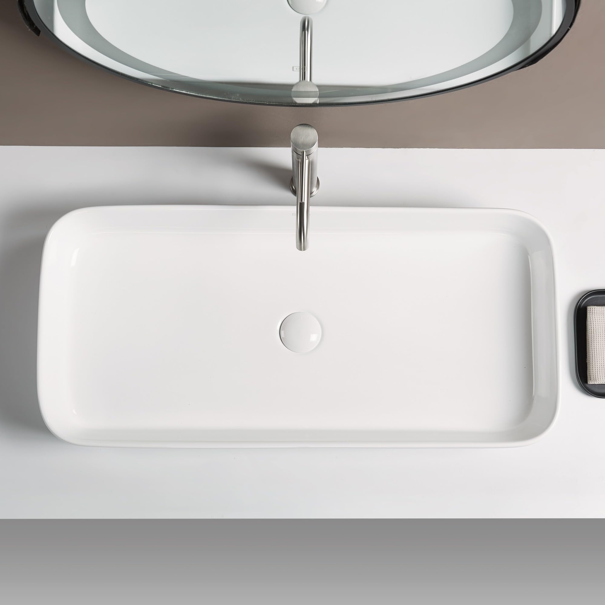 LUPIA Vasque à Poser Rectangulaire 80 x 37 cm en Céramique Blanc Brillant + Bonde Pop-up Incluse