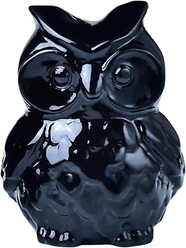 Black Obsidian Owl Statue - 2.16 Inch Polished Natural Gemstone Figurine for Protection & Grounding, Crystal Healing Stone, Office Desk Decor