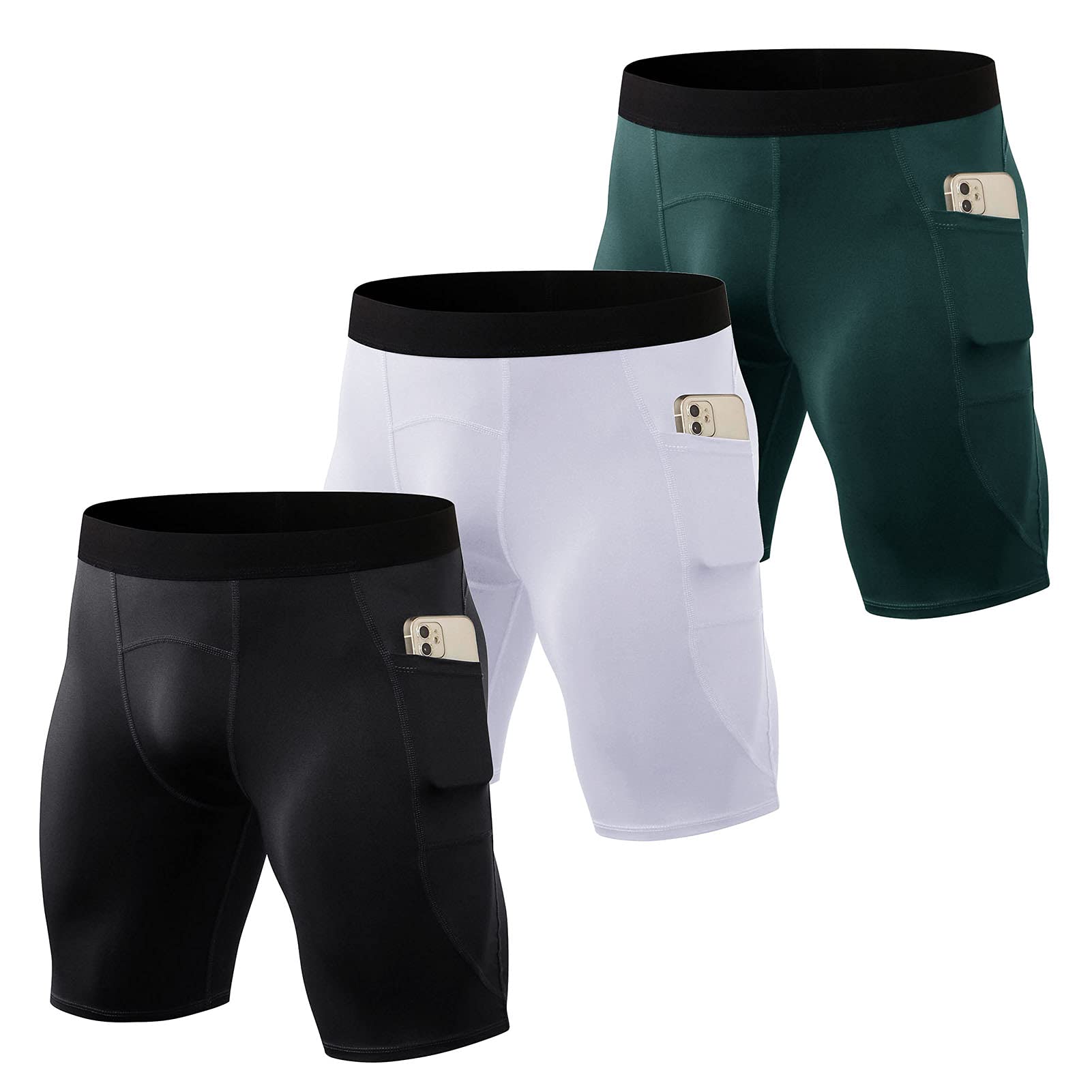 Men Sport Srts 3 Pairs Pack Side Pockets Quick Dry Performance Sports Tights Srts for Running Workout-image-32