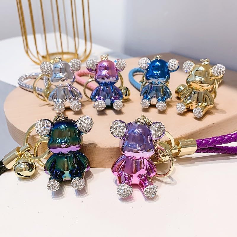 HSYHERE Fashionable Lovely Diamond Bear Keychain Elegant Glossy Mirror Surface Electroplated Bear Key Ring Pendant Keyring - Image 4